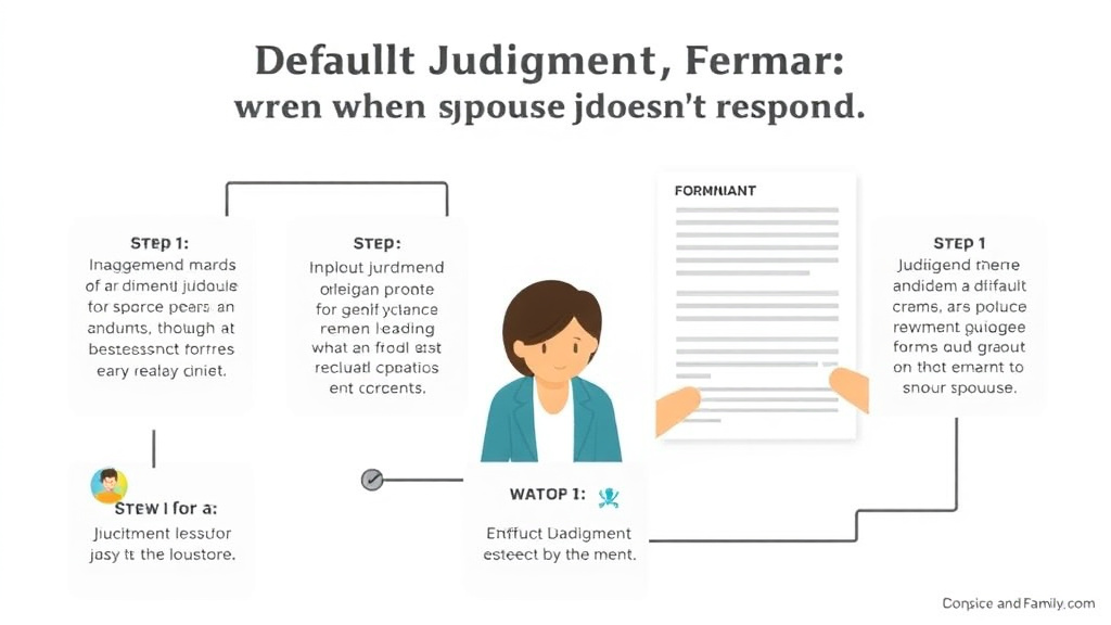 Visual guide for practical steps in default judgment form: filing when spouse doesn't respond