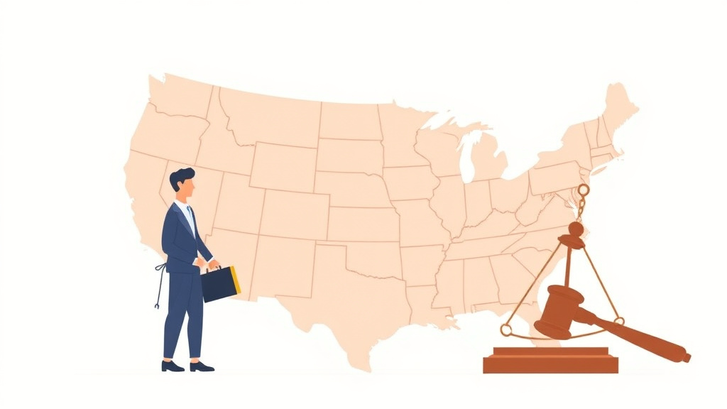 Illustration showing key concepts related to divorce complaint form: starting the case in complaint states