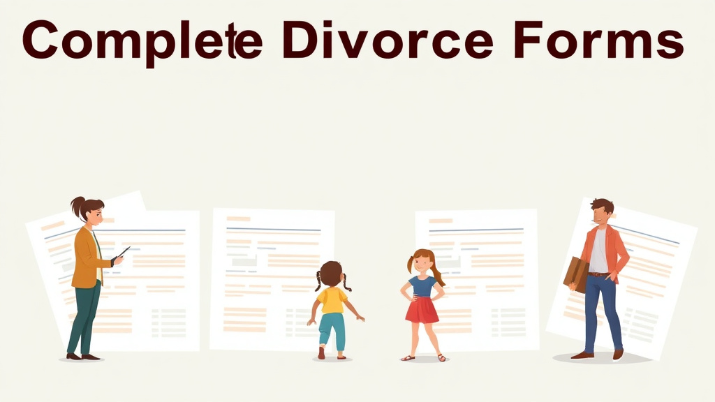 Illustration showing key concepts related to complete divorce forms package: cases with children