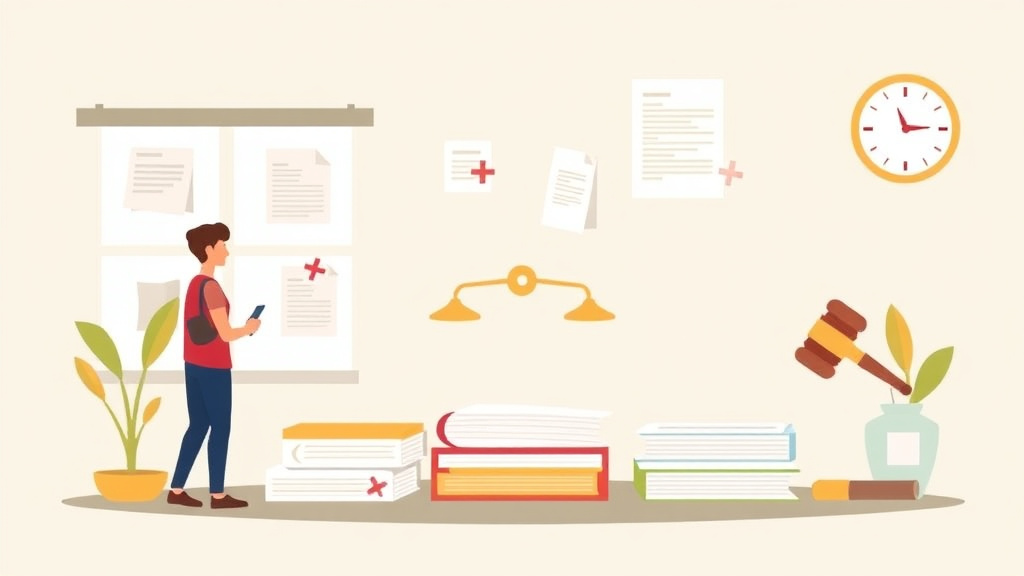 Illustration showing key concepts related to organizing your divorce paperwork: a filing system