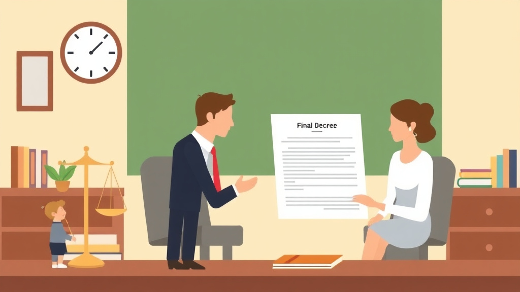 Illustration showing key concepts related to final decree of divorce: what it includes