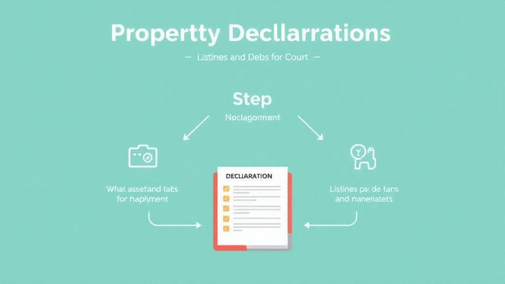 Visual guide for practical steps in property declaration forms: listing assets and debts for court