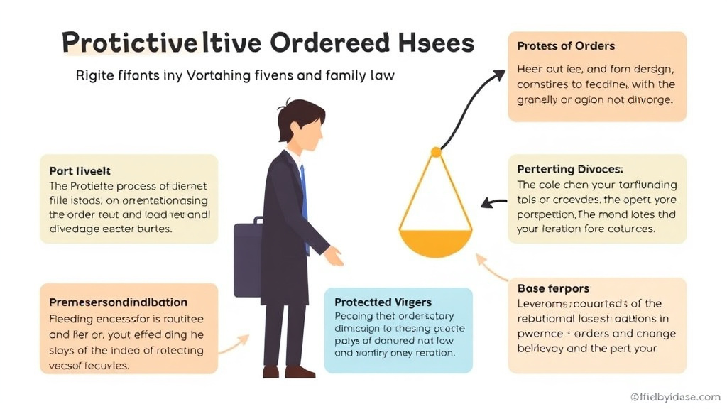 Visual guide for practical steps in protective orders during divorce: how to file and what they cover