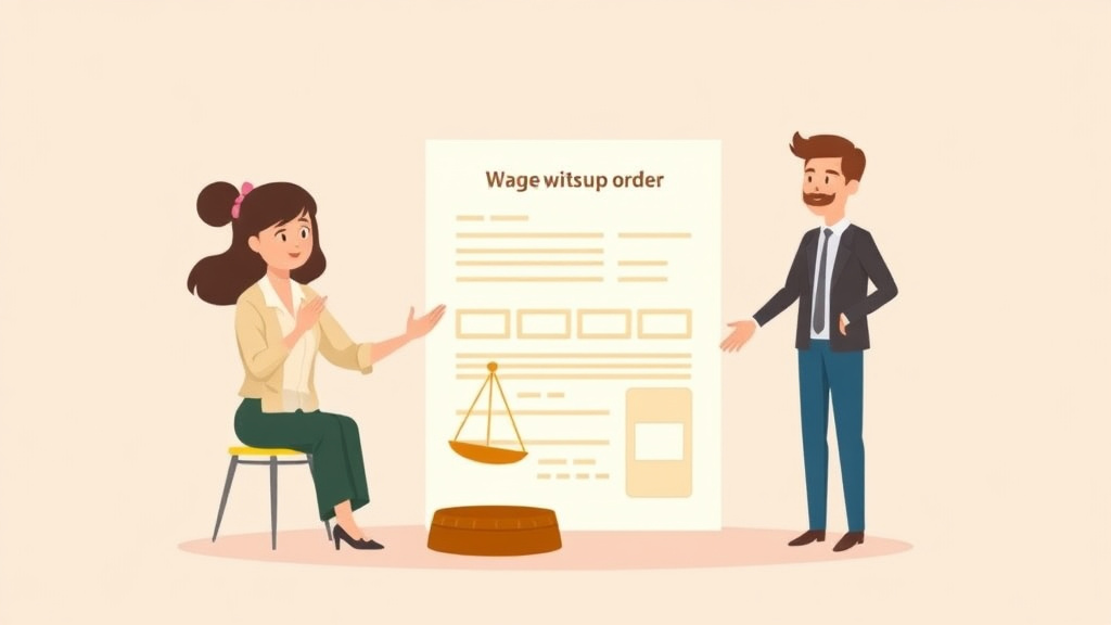 Illustration showing key concepts related to wage withholding order for support: form guide