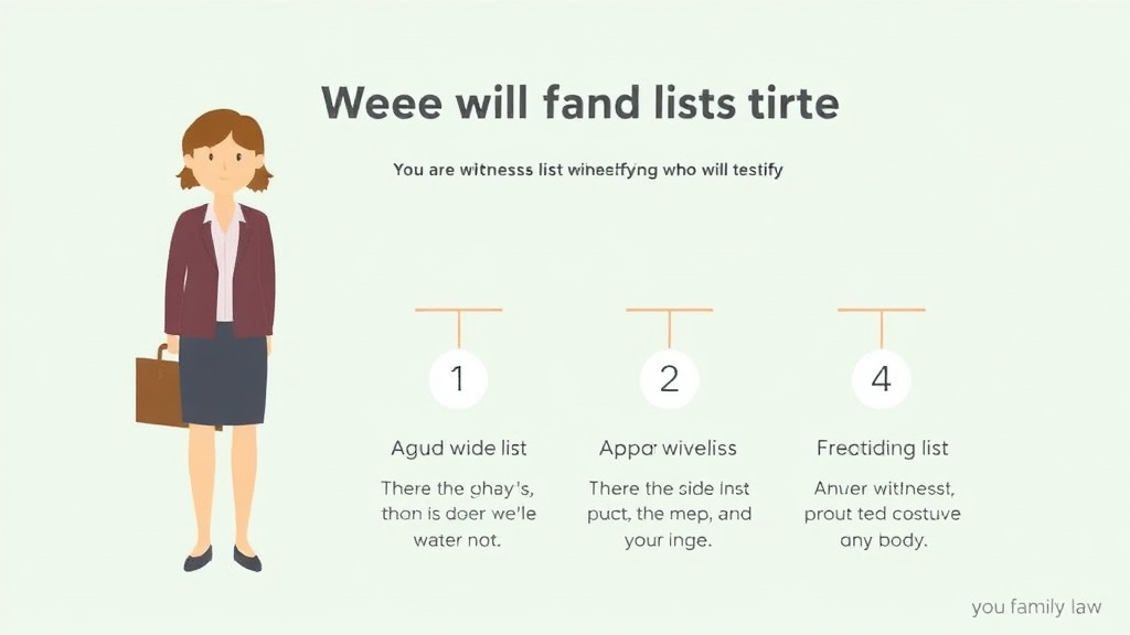 Visual guide for practical steps in witness list for divorce: identifying who will testify