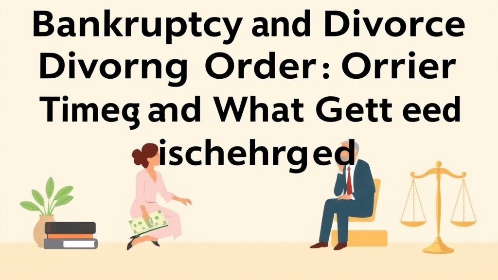 Illustration showing key concepts related to bankruptcy and divorce: filing order, timing, and what gets discharged