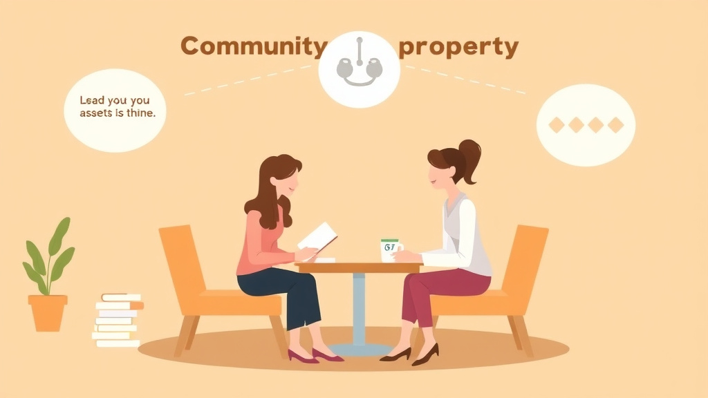 Illustration showing key concepts related to community property states: how assets are split 50/50
