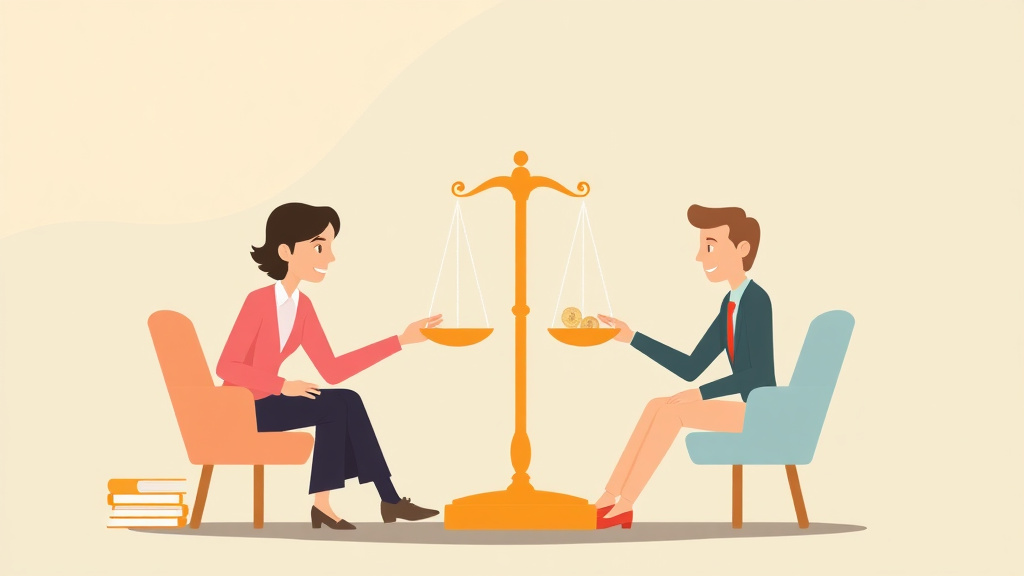 Illustration showing key concepts related to debt division in divorce: who pays what