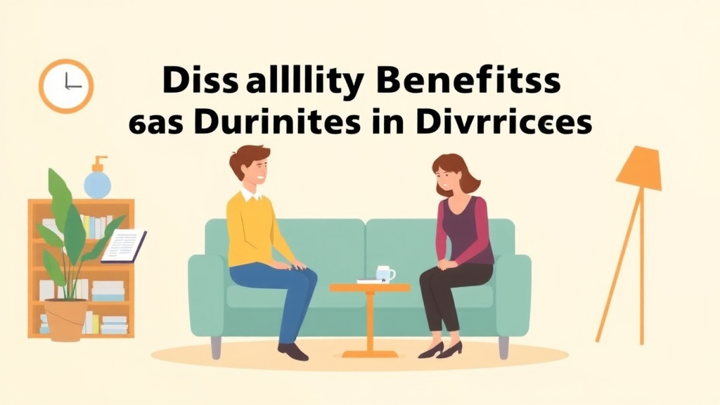 Illustration showing key concepts related to disability benefits in divorce: ssdi, ssi, and va benefits