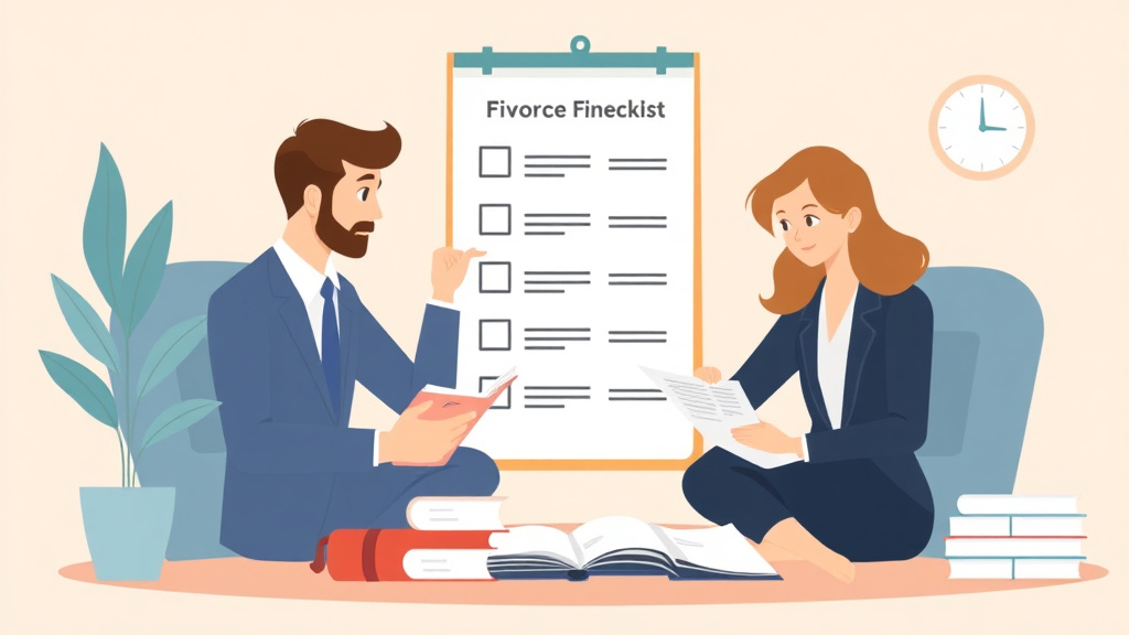 Illustration showing key concepts related to divorce financial checklist: every document and account to gather
