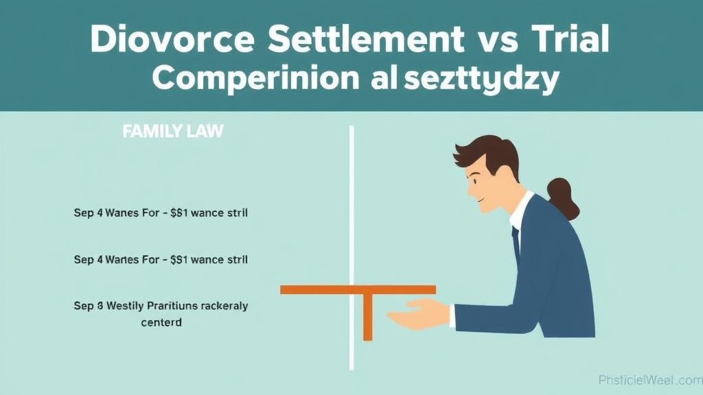 Visual guide for practical steps in divorce settlement vs. trial: cost comparison and strategy