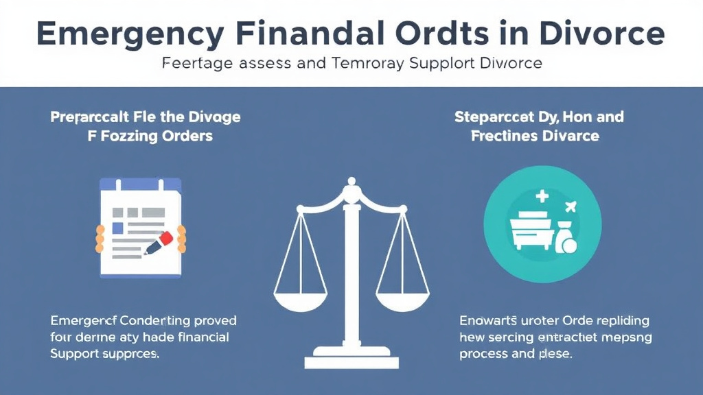 Visual guide for practical steps in emergency financial orders in divorce: freezing assets and temporary support