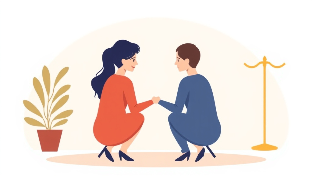 Illustration showing key concepts related to equitable distribution factors: what courts weigh