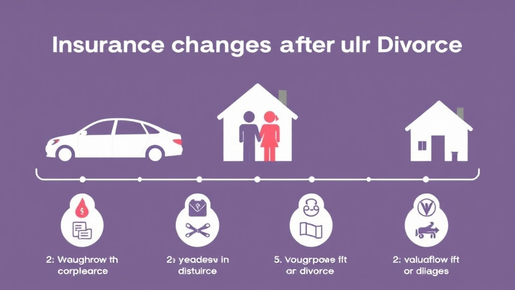 Visual guide for practical steps in insurance changes after divorce: auto, home, life, and health