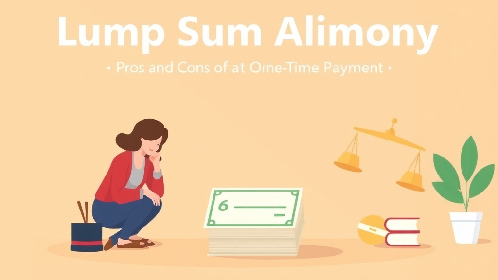 Illustration showing key concepts related to lump sum alimony: pros and cons of a one-time payment