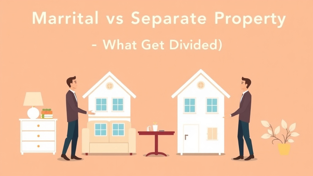 Illustration showing key concepts related to marital vs separate property: what gets divided