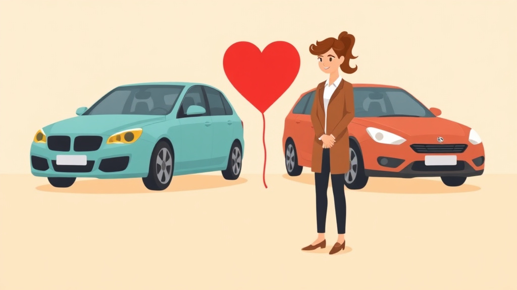 Illustration showing key concepts related to vehicles in divorce: division and loan responsibility