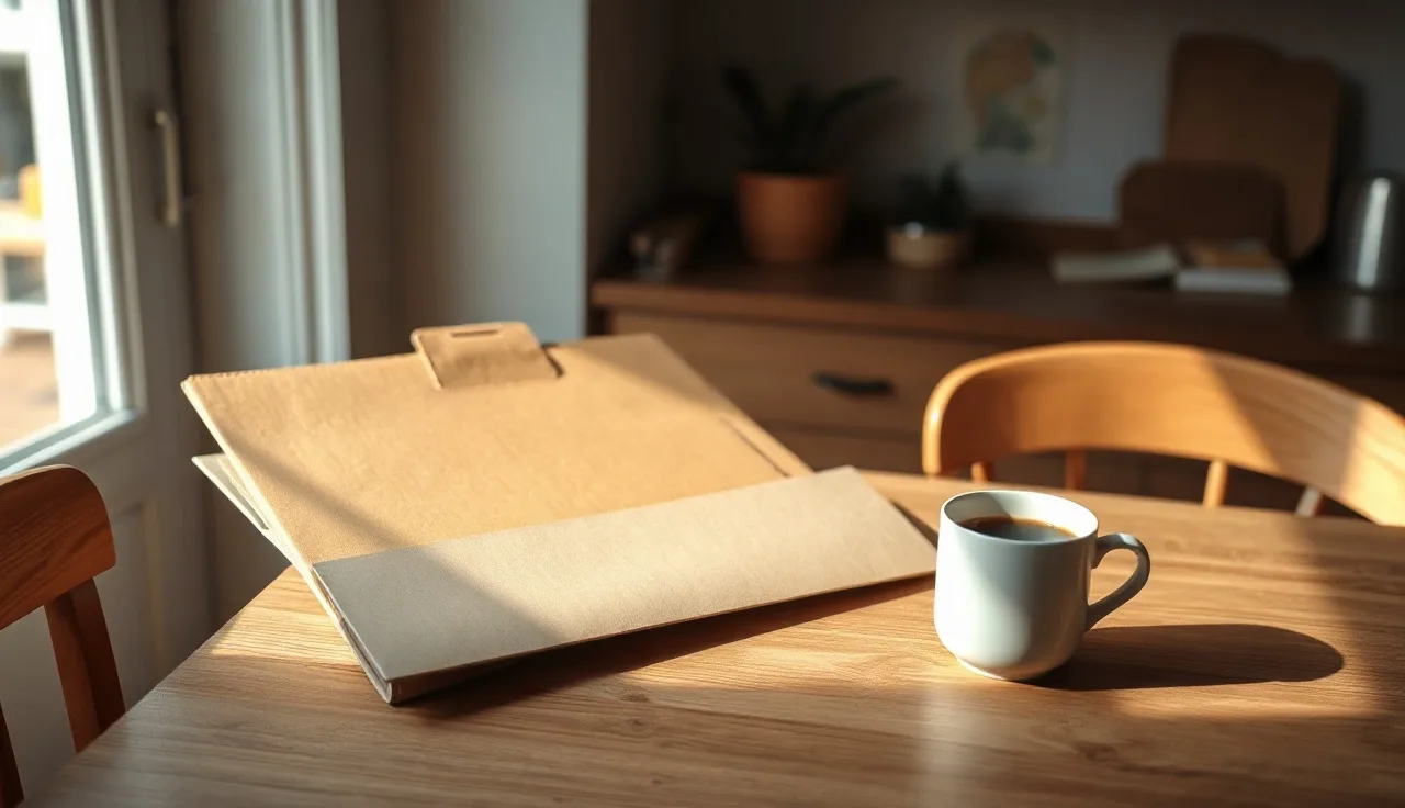 Manila folder on wooden table with morning light, representing California divorce paperwork