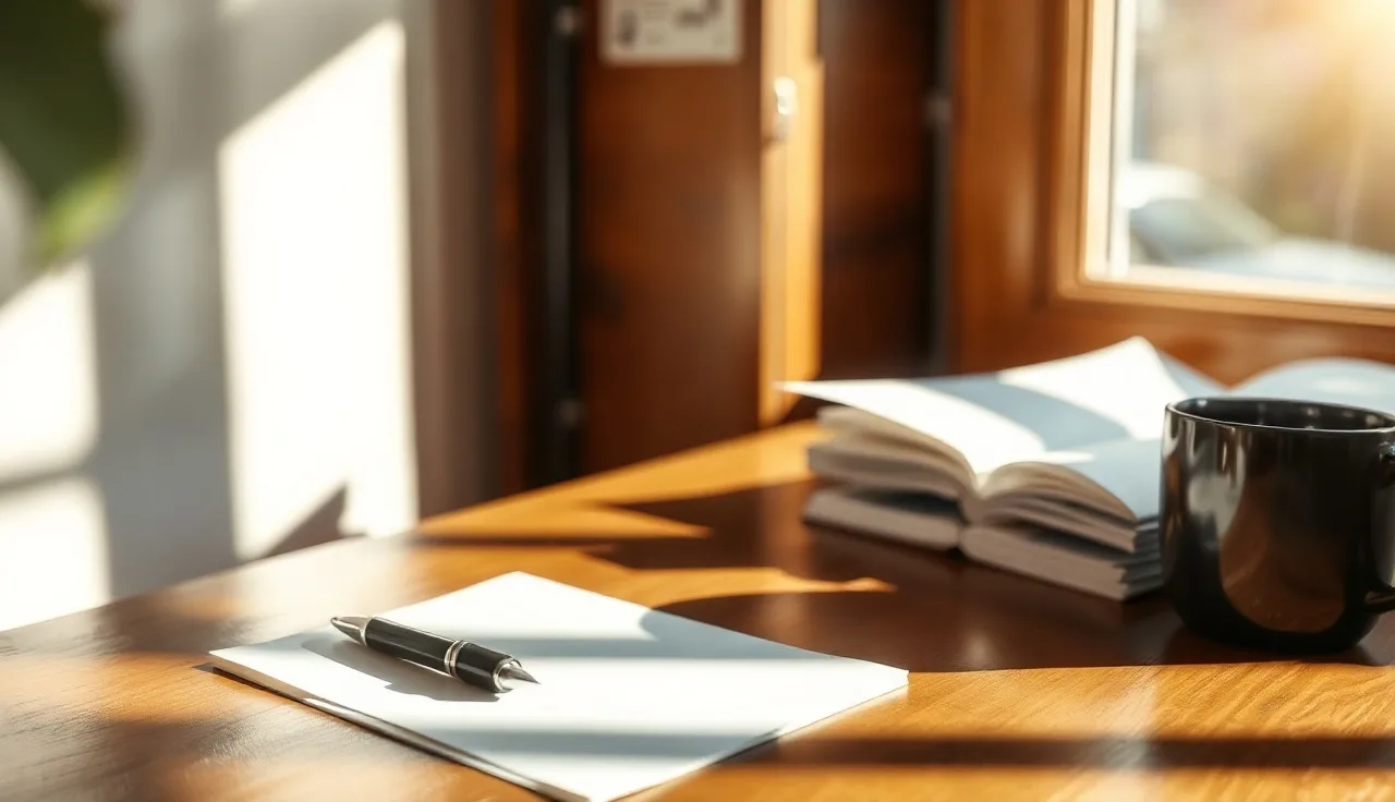Unsigned divorce paperwork on a wooden desk in morning light
