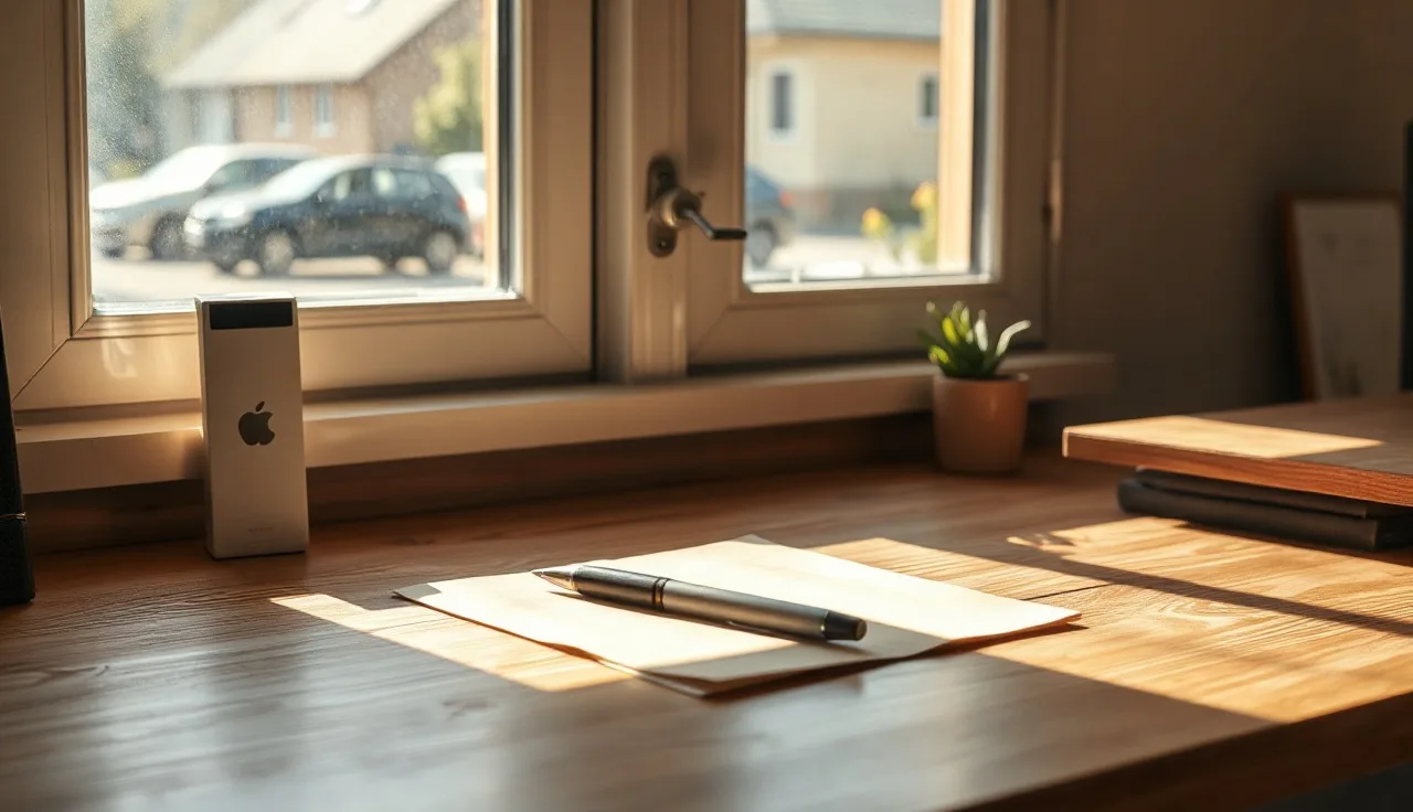 Pen and manila folder on a sunlit desk, ready for divorce summons paperwork
