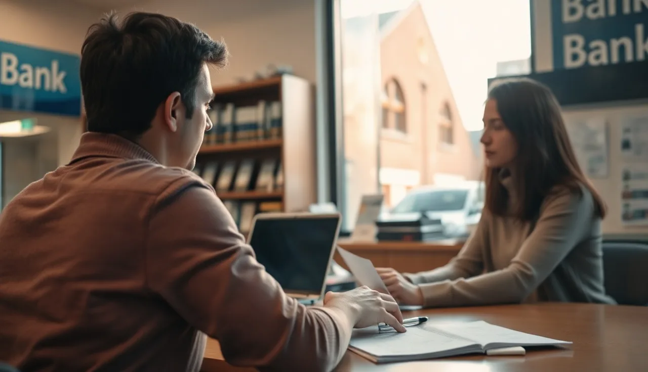 Person getting documents notarized at a bank branch desk