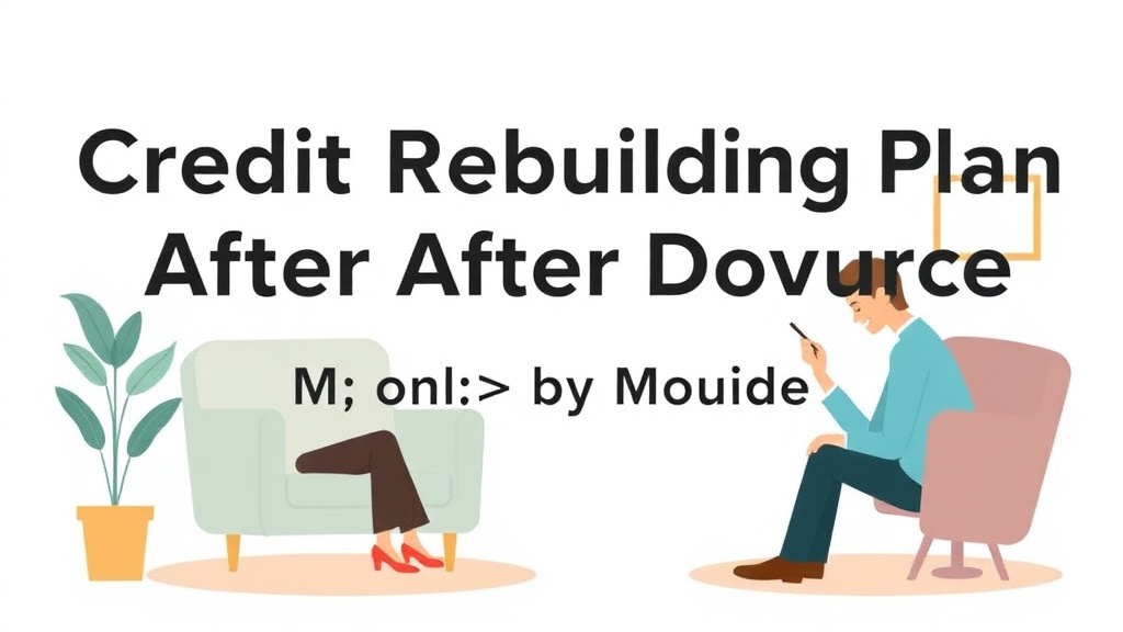 Illustration showing key concepts related to credit rebuilding plan after divorce: month-by-month guide