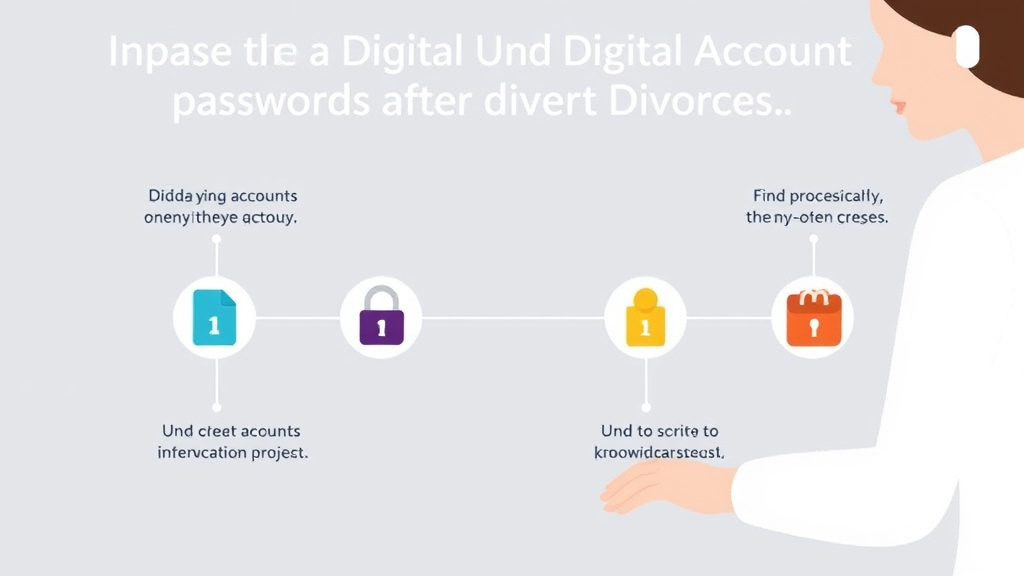 Visual guide for practical steps in updating digital accounts and passwords after divorce