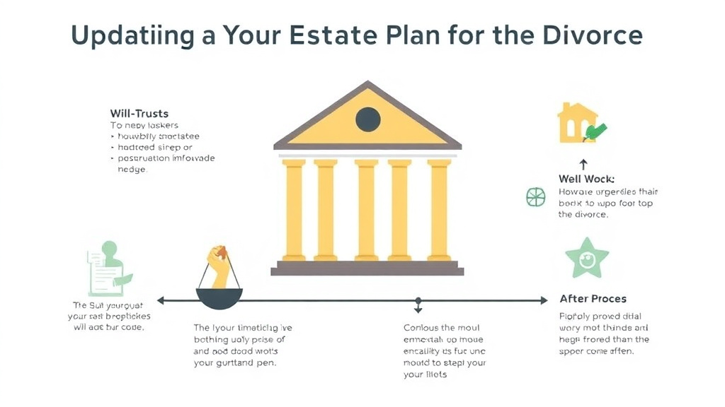 Visual guide for practical steps in updating your estate plan after divorce: wills, trusts, and powers of attorney