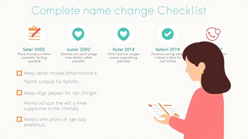 Visual guide for practical steps in complete name change checklist: every place to update