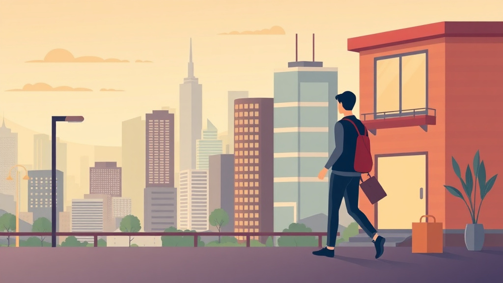 Illustration showing key concepts related to moving to a new city after divorce: starting fresh