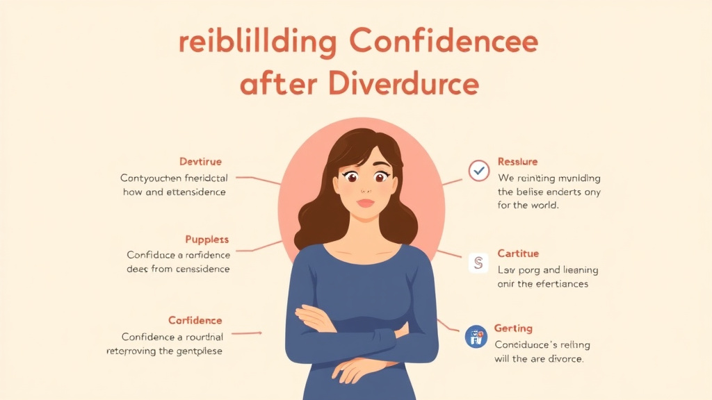 Visual guide for practical steps in rebuilding confidence after divorce