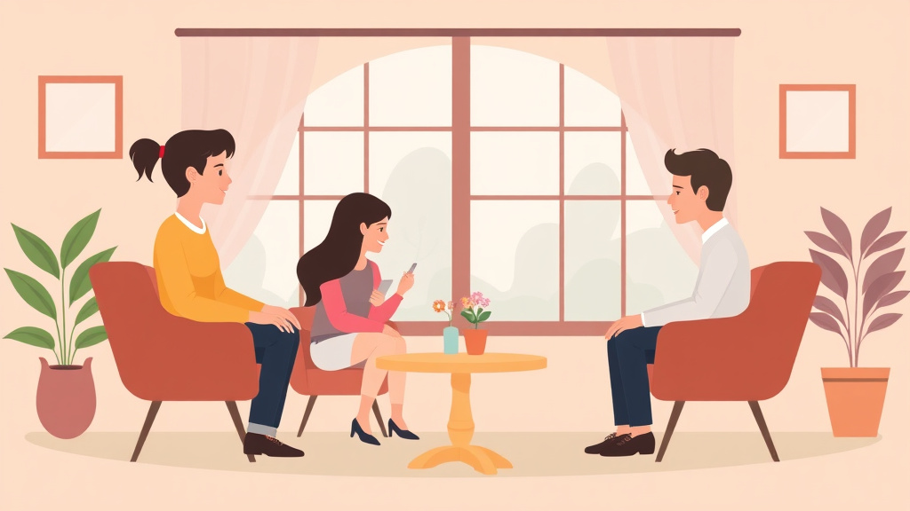 Illustration showing key concepts related to divorce support groups: finding community and connection