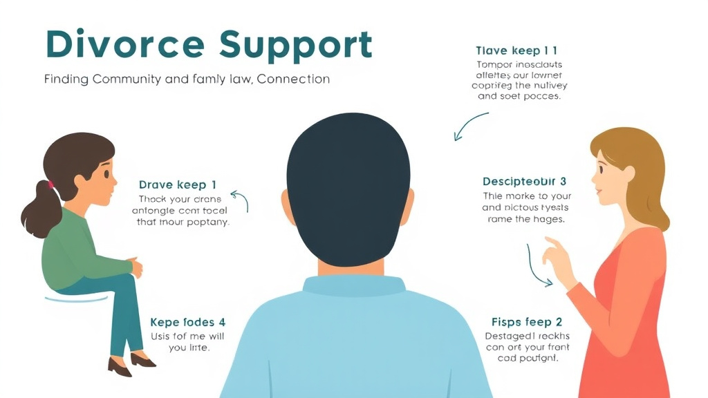 Visual guide for practical steps in divorce support groups: finding community and connection