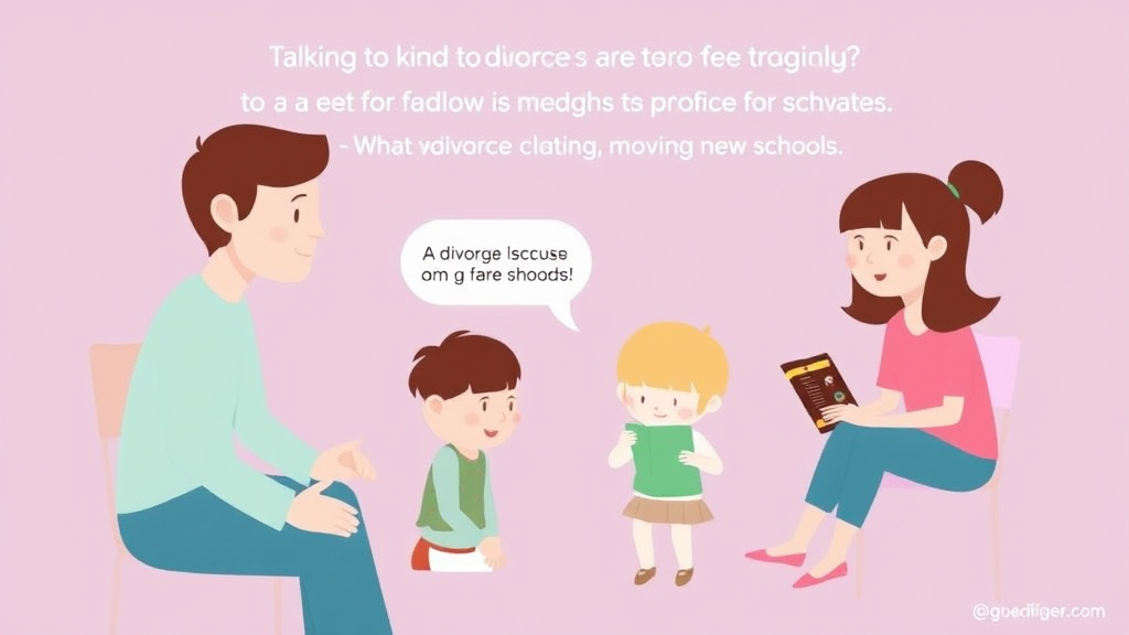 Visual guide for practical steps in talking to kids about post-divorce changes: moving, new schools