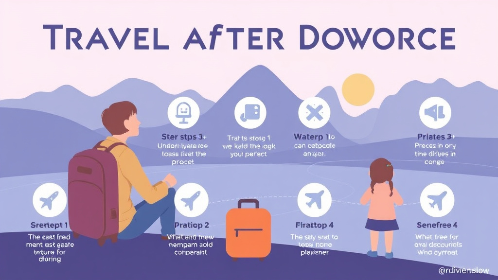 Visual guide for practical steps in travel after divorce: solo and with kids