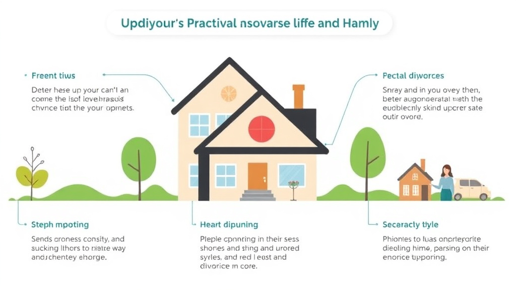 Visual guide for practical steps in updating insurance after divorce: auto, home, life, health