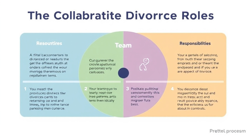 Visual guide for practical steps in the collaborative divorce team: roles and responsibilities