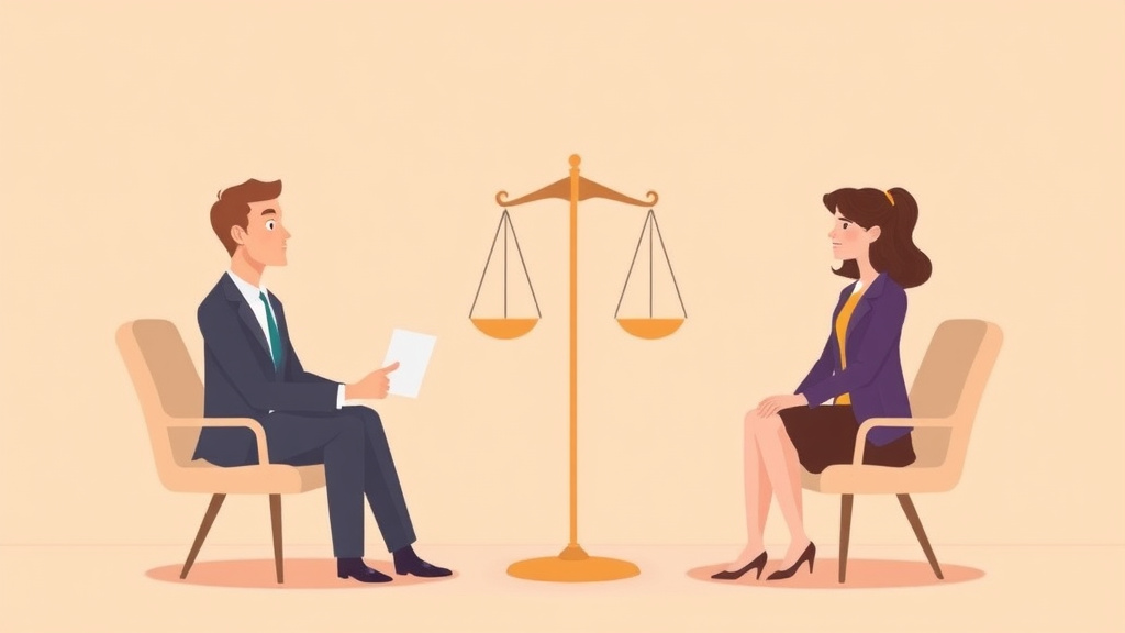 Illustration showing key concepts related to divorce arbitration: private resolution without court