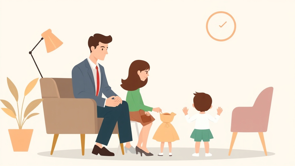 Illustration showing key concepts related to divorce mediation when children are involved: focus areas and tips