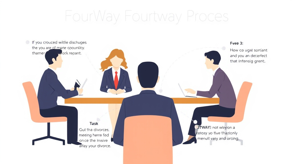 Visual guide for practical steps in four-way meetings in divorce: negotiating with attorneys present