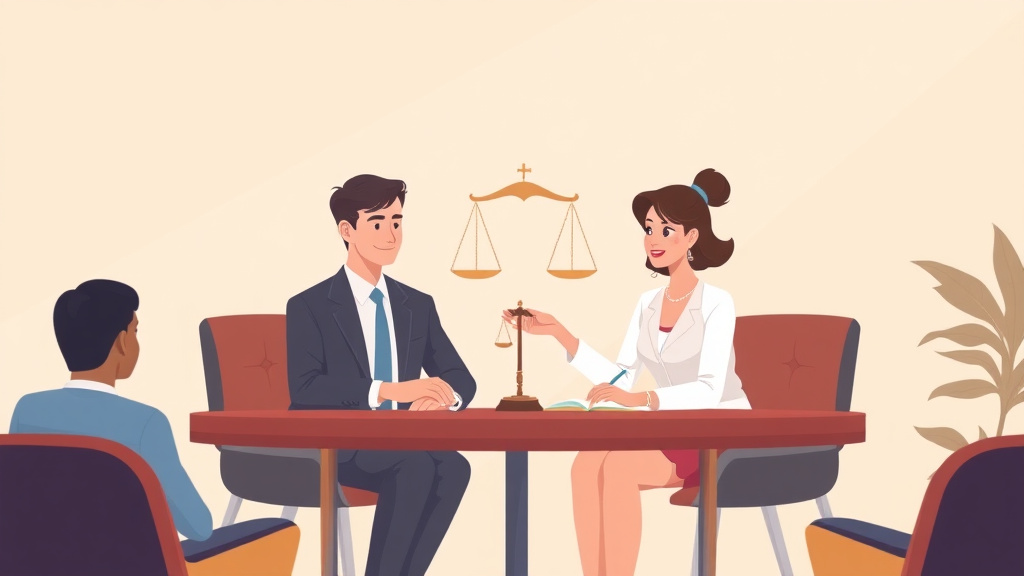 Illustration showing key concepts related to judicial settlement conferences in divorce: how they work