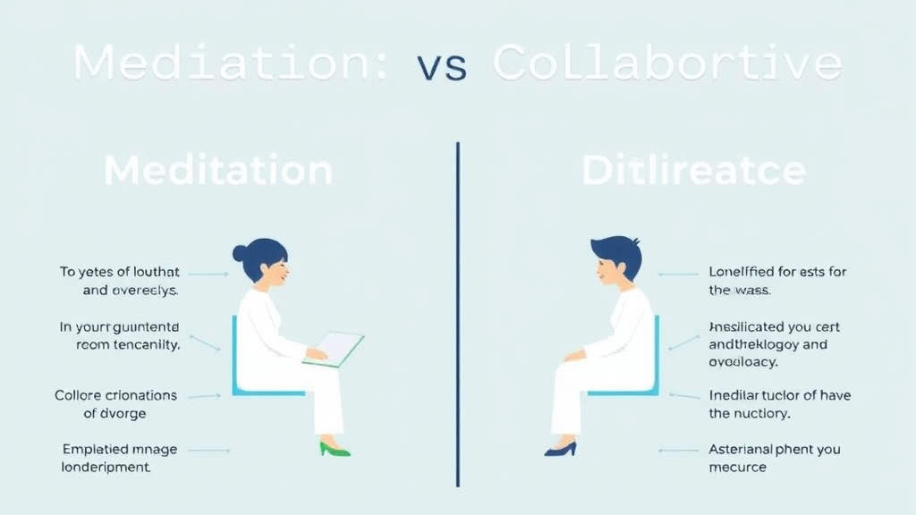 Visual guide for practical steps in mediation vs collaborative divorce: key differences