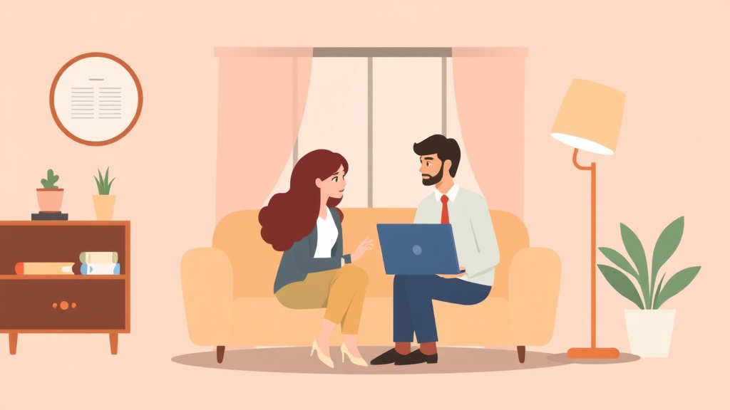 Illustration showing key concepts related to online divorce mediation: how virtual sessions work