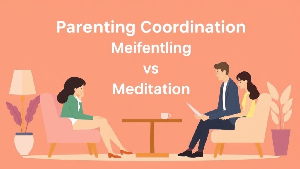 Illustration showing key concepts related to parenting coordination vs. mediation: which is right for you