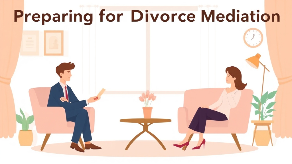 Illustration showing key concepts related to preparing for divorce mediation: what to bring and expect