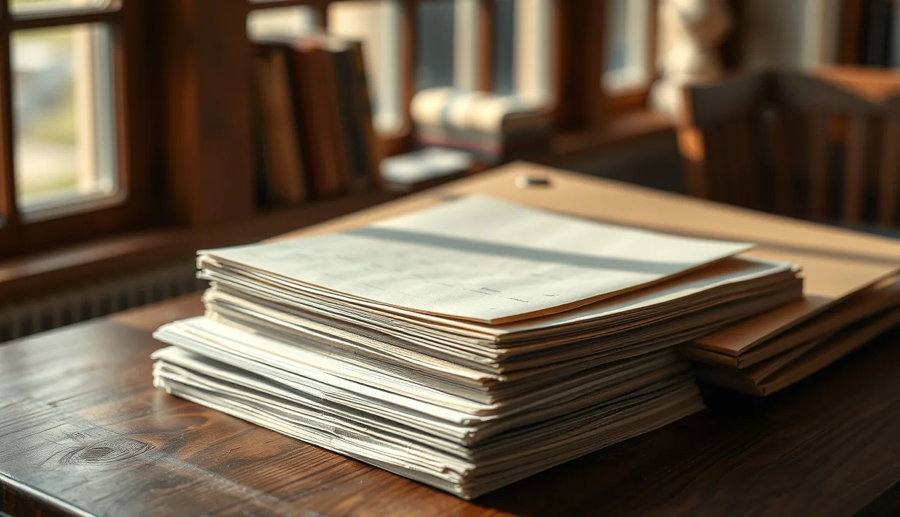 Paper savings bonds and a manila folder on a wooden table, representing divorce asset division