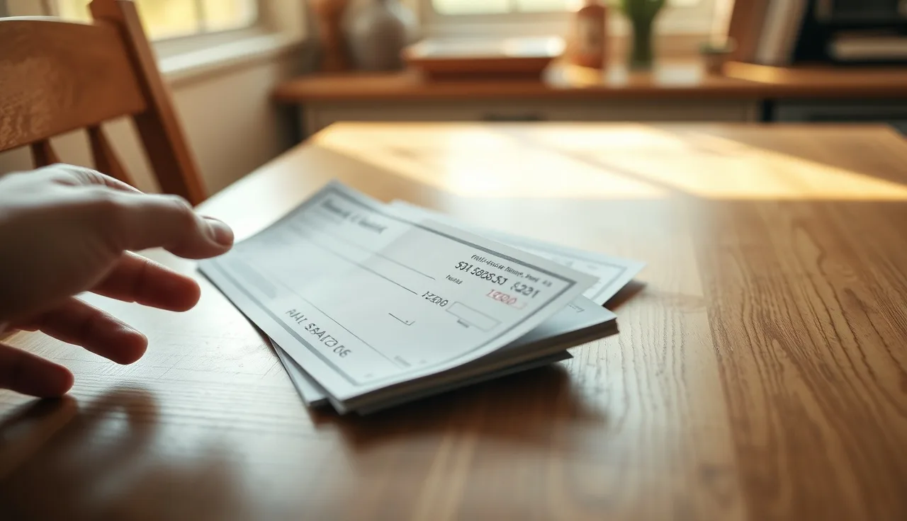 Bank statements and checkbooks on a table as someone begins divorce financial planning