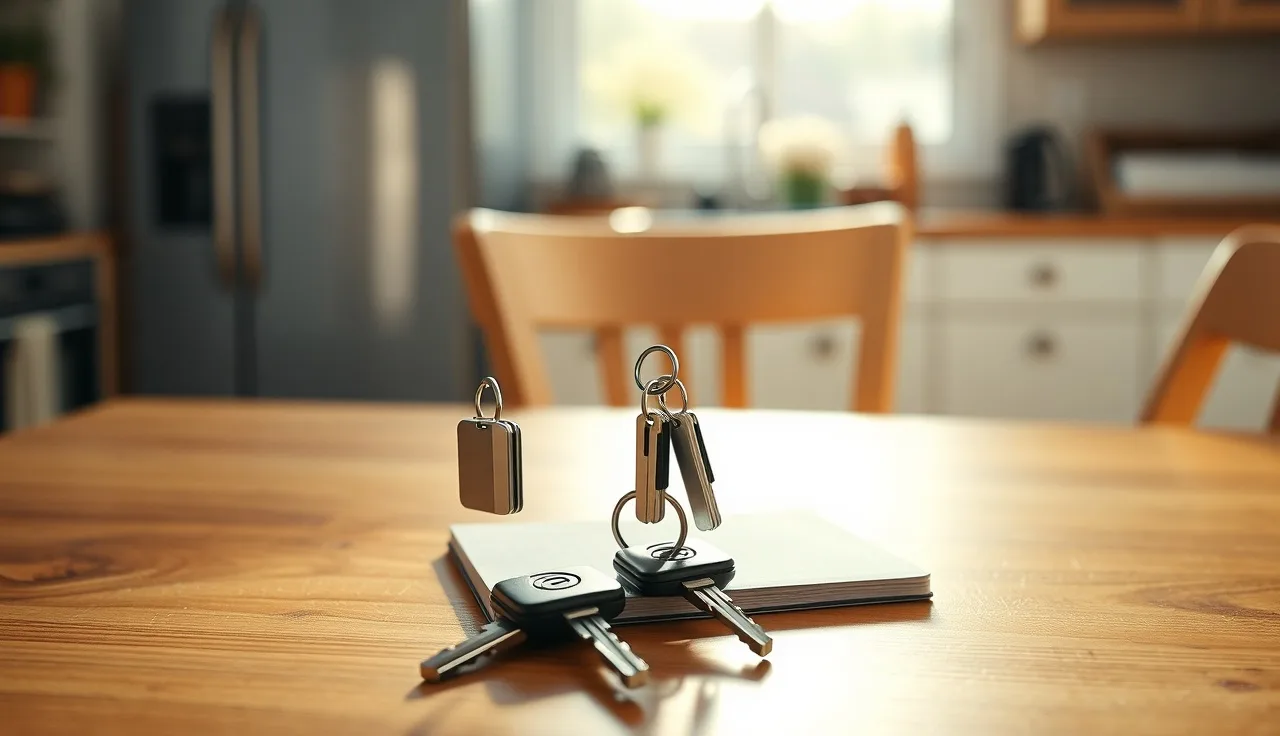 Two sets of house keys on a table during a home division discussion in divorce