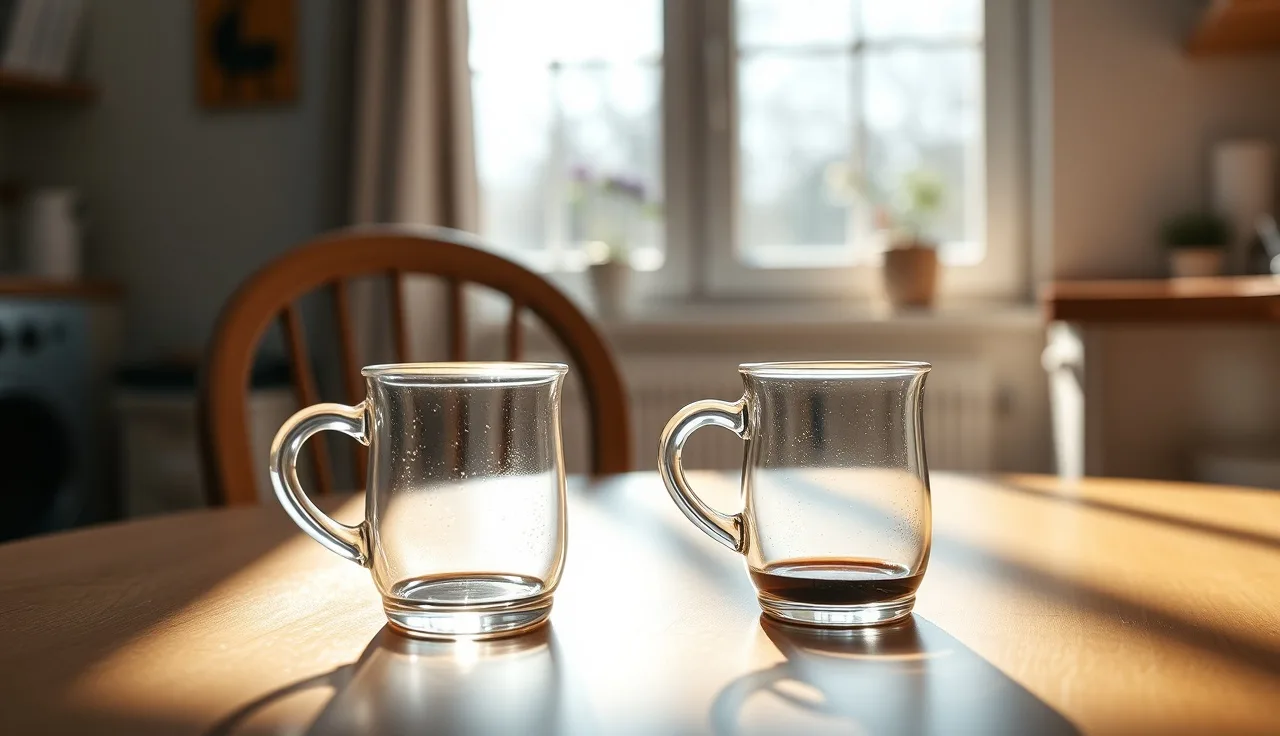 Two coffee mugs on a kitchen table suggesting a couple's separation date