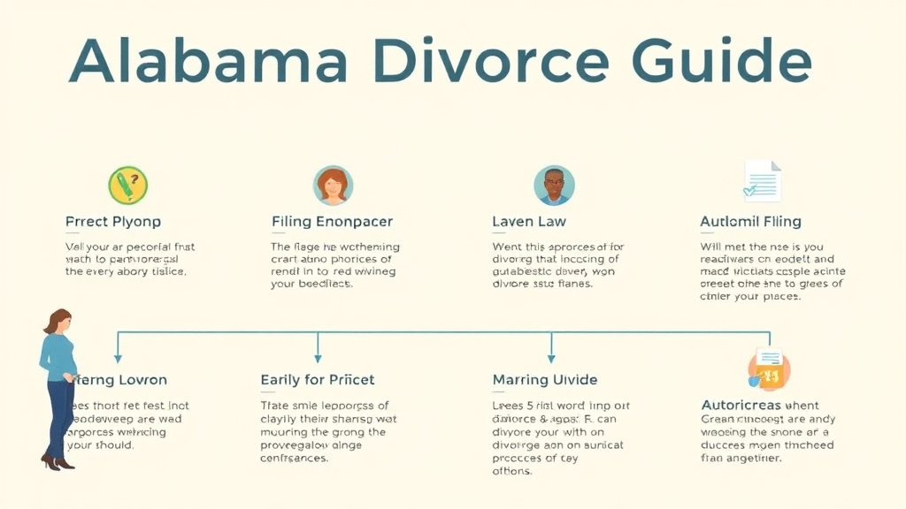 Illustration showing key concepts related to alabama divorce guide: requirements, filing fees, and process